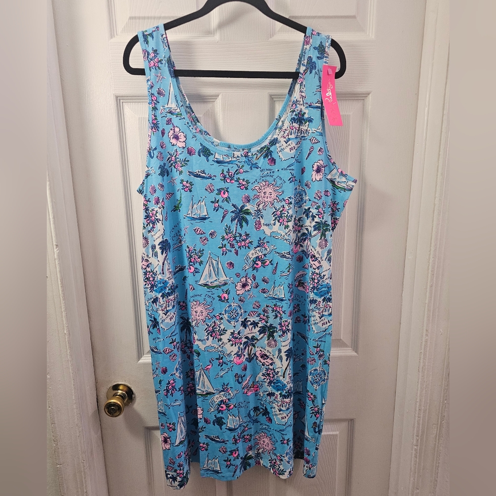 Lilly Pulitzer Newberri Tank Dress Amalfi Blue Lillys Roadtrip XXL